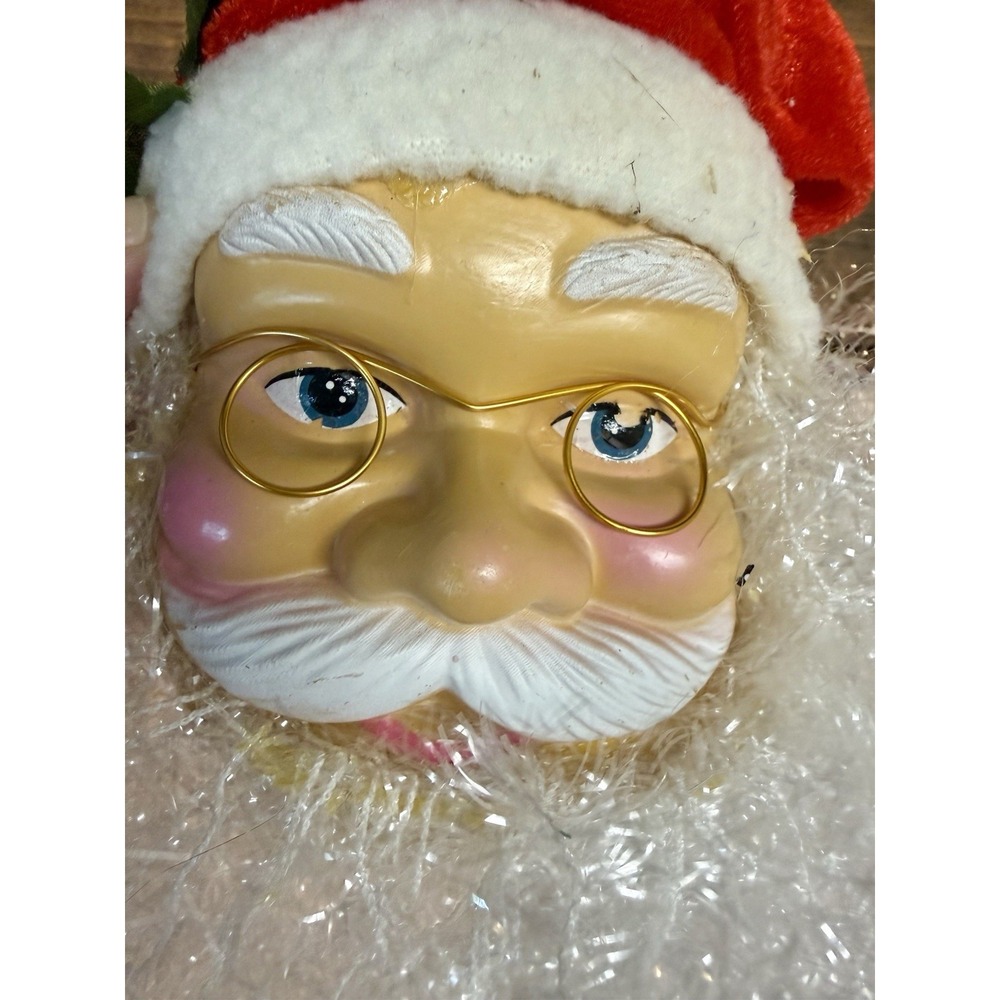 Vintage Santa Claus Ornament Christmas Plastic Head Tinsel Beard Glasses